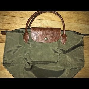 Longchamp Le Pliage Small Tote in Khaki Green/Gold